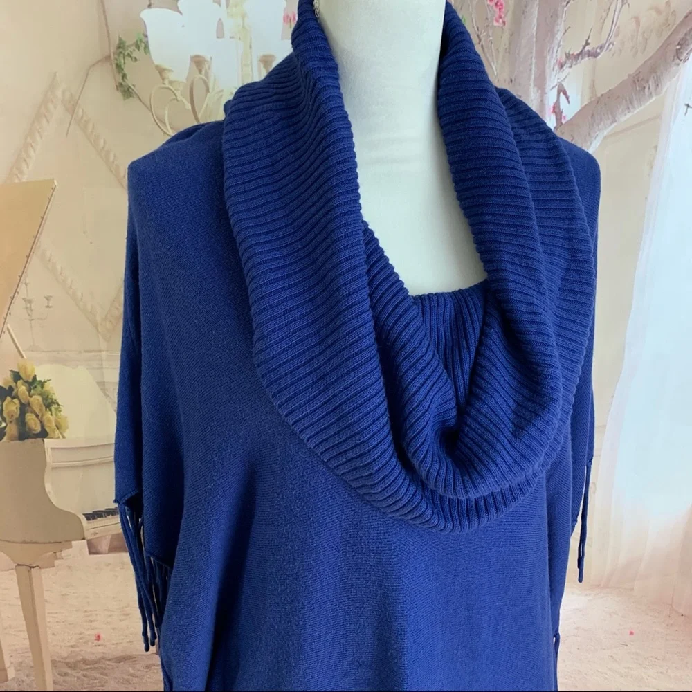 Michael Kors Fringe Navy Overcoat Sweater - Picture 5 of 12